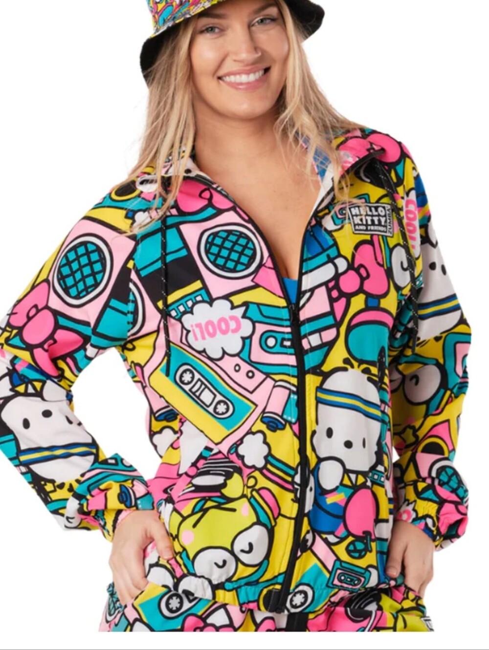 Zumba Fitness Neon Pink Blue Yellow Cartoon Print Jacket